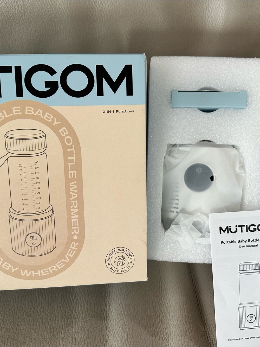 Mutigom Portable Baby Bottle Warmer – Cream & Light Blue